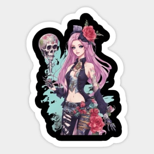 Dark Skull Emo Goth Girl Sticker